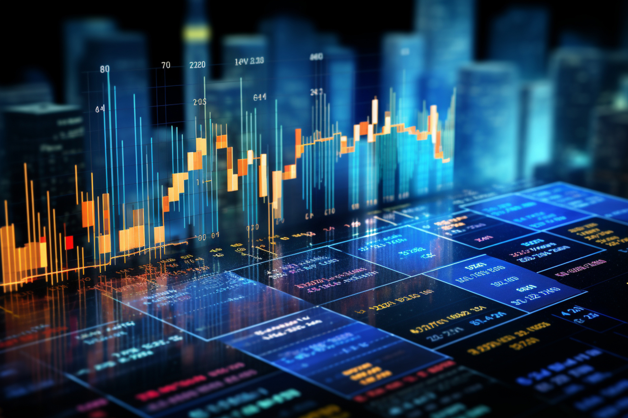 Financial diagrams representing data and analytics in a business context Generative AI